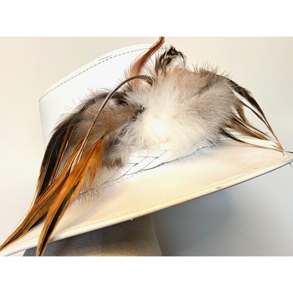 Head ’n Home Women\'s White Leather Cowboy Hat XS Bogie Feathered Braided Western main image 11